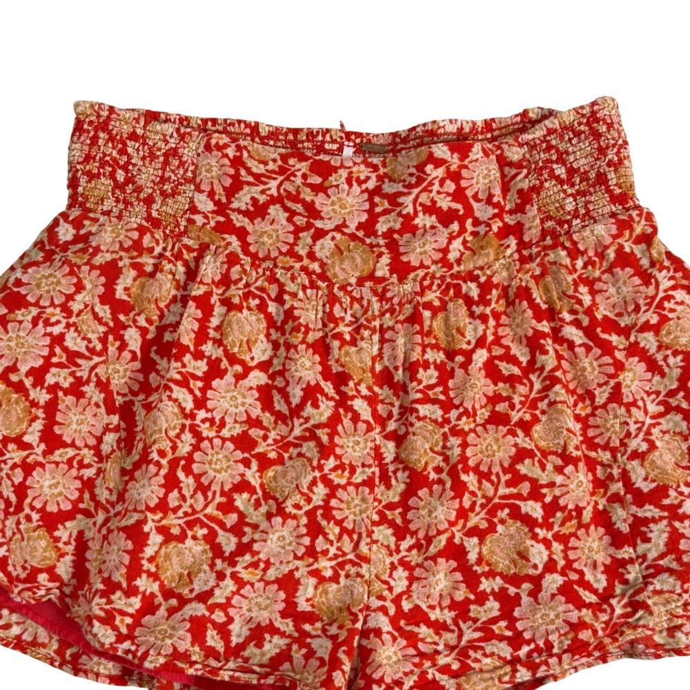 Free People Say It's So Orange Floral Smocked High Waist Mini Shorts Womens M